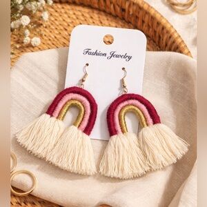 Boho Rainbow Tassel Fringe Statement Earrings- NEW